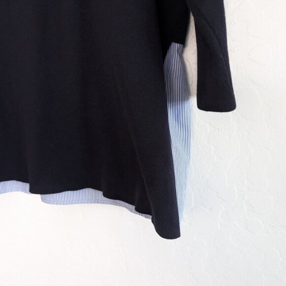 COS Blouse Womens L Navy White Striped Accent Round Neck 3/4 Sleeve Pullover Top - Picture 6 of 14